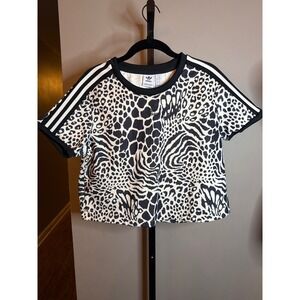 Adidas Originals Womens Animal Print 3-Stripes Tee Leopard Zebra DU8186 Large